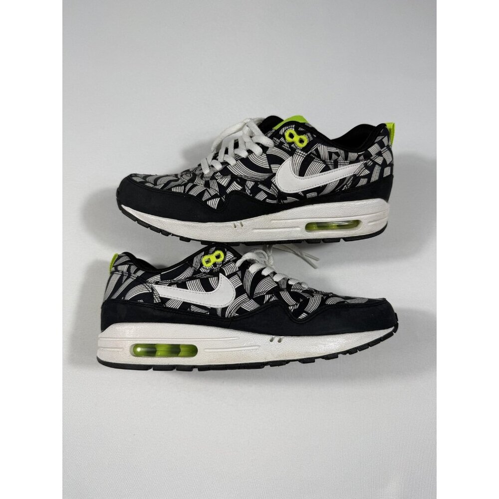Nike Air Max 1 Shoes Womens Size 8.5 Black White Volt Geometric Print 540855-013